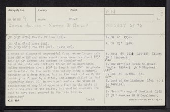 Edzell, Castle Hillock, NO56NE 9, Ordnance Survey index card, page number 1, Recto