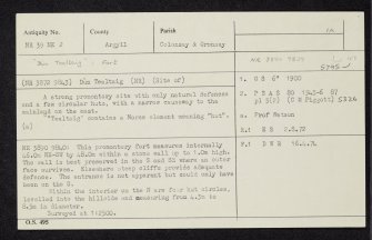 Colonsay, Dun Tealtaig, NR39NE 2, Ordnance Survey index card, Recto