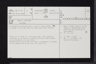 Moil Castle, NR72SW 6, Ordnance Survey index card, page number 1, Recto