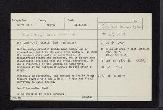 Castle Asgog,, NR97SW 3, Ordnance Survey index card, page number 1, Recto