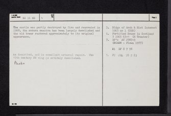 Skelmorlie Castle, NS16NE 4, Ordnance Survey index card, page number 2, Verso