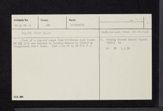 Kilbirnie Loch, NS35SW 11, Ordnance Survey index card, page number 1, Recto