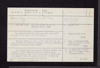 Boturich Castle, NS38SE 2, Ordnance Survey index card, page number 1, Recto