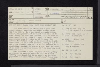 Castle Greg, NT05NE 1, Ordnance Survey index card, page number 1, Recto