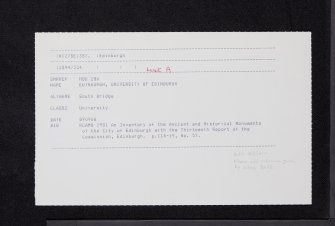 Edinburgh, South Bridge, University Of Edinburgh, Old College, NT27SE 357, Ordnance Survey index card, Recto
