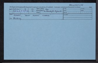 Dysart, 'saint Dennis' Chapel', NT39SW 3, Ordnance Survey index card, Recto