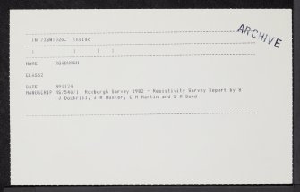 Roxburgh, NT73SW 20, Ordnance Survey index card, Recto
