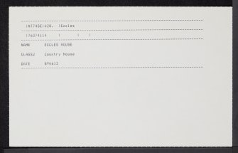Eccles House, NT74SE 28, Ordnance Survey index card, Recto