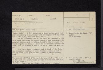 Kemp's Walk', Meikle Larbrax, NW95NE 1, Ordnance Survey index card, page number 1, Recto