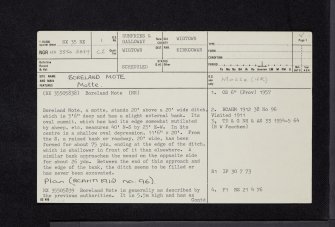 Boreland Mote, NX35NE 1, Ordnance Survey index card, page number 1, Recto