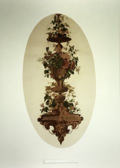 Interior.
First floor apartment, detail of decorated panel possibly by A. Roos.