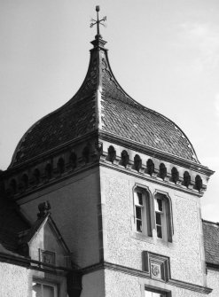 North facade, detail of main turret from north east