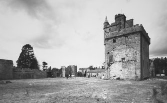General view of tower house from SE after demolition of adjacent SW and SE wings.