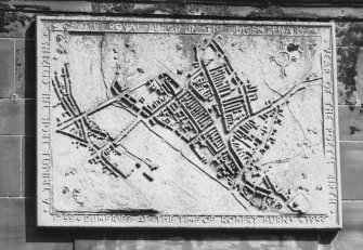 South wall, plaque which shows Dumfries at time of Robert Burns