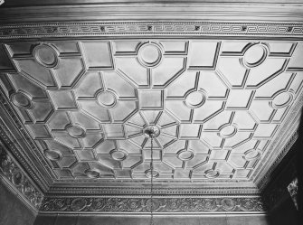 Interior.
Detail of compartmented ceiling of the library.