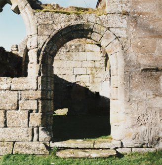 Fearn Abbey.  South East aisle, view of doorway from East.