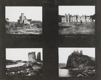 Skye, general.
General view of Dunvegan Castle. Insc: 'Dunvegan Castle'.
View of Armadale Castle, front. Insc: 'Armadale Castle'.
General view of Castle Maol, Kyleakin. Insc: 'Castle Moyle'.
General view of Duntulm Castle. Insc: 'Duntulm Castle'.
