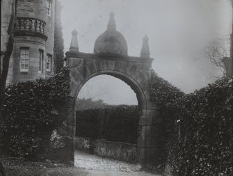 Craigcrook Castle.
View of ornamented gateway.