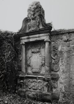 View of funerary monument on S wall from SE.