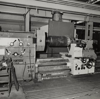 Glasgow, Springburn, St Rollox Locomotive Works, interior.
View of electrical equipment repair machine (rotor repairs).