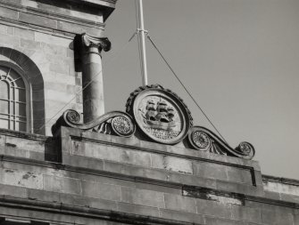 North west facade, main portico, entablature, detail of carved panel