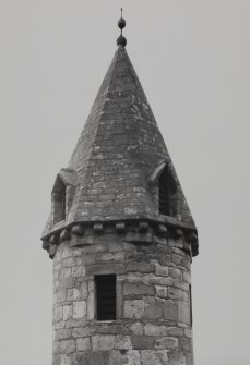 Brechin Cathedral. Detail of top of round tower.