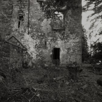 Clunie Castle.
Exterior view of NW of tower-house, from N.