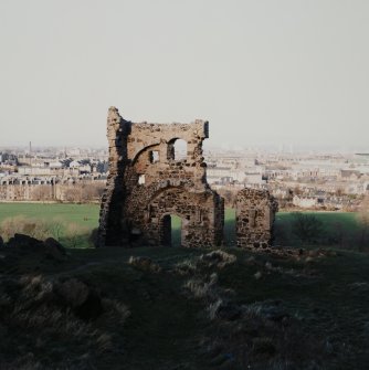Holyrood Park: view of St Anthony's Chapel and Hermitage from S.
Background view of North Edinburgh, Leith and Inchkeith