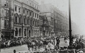View from SW of a parade along Princes Street.
Insc: 'The Royal High Commissioner May 22, 06. Princes St. Edinr. JN Patrick 52 Comiston Rd'.
