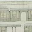 Elevations and plan of panelled hall at Kinross House by D Ramsay in his 4th Year of sketching class.