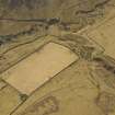 Oblique aerial view centred on the remains of the bastle, farmstead, buchts and sheepfold, taken from the NE.