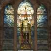 Interior. View of St Michael stained glass  E window by  Louis Tiffany in memory of Percy Forbes Leith 1900