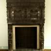 Interior. 1st floor, S room, view of fireplace with overmantle (originally in Cardiff Castle)