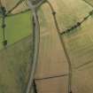 Oblique aerial view centred on the cropmarks of the Roman fort and fort annexes, taken from the ESE.