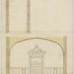 Drawing of longitudinal section of recess at S end of chapel showing staircase doorway, lining, ceiling etc.
