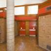 Interior. Teaching block. Ground floor. Detail of column, doors & clerestory lighting in science dept