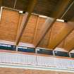 Interior. Admin block. Detail of roof structure in main hall