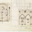 Digital copy of page 46 A verso: Ink sketches of plan of Abercorn Aisle, Paisley Abbey and specimen of Rutherglen Church.
'MEMORABILIA, JOn. SIME  EDINr.  1840'