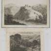 Page 53 verso: Two engravings showing general views of Castle Campbell.
'MEMORABILIA, JOn. SIME  EDINr.  1840'