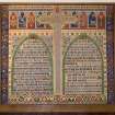Interior. View of illuminated tablet of Ten Commandments and The Lord's Prayer by W A Muirhead 1862