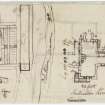 Digital copy of page 58: Ink sketch plans of Tulliallan Church and unidentified garden
Insc. "New Garden. Rob.t Preston B??, 1806.  Tulliallan Kirk"
'MEMORABILIA, JOn. SIME  EDINr.  1840'