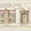 Front elevation and elevation of door, sketch of stone and sections through door jamb, cornice and frieze of Old House, Esplanade, Anstruther Wester.