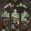 Interior. South Aisle window View of stained glass window Christ's Mission by James Powell & Sons c.1912