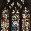 Interior. South Aisle East window View of stained glass window The Miracles of Christ by Douglas Strachan 1910