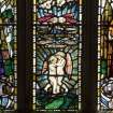 Interior. Hunter Aisle Detail of stained glass window Scenes from the Life of Christ by Louis Davis 1911