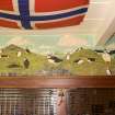 Ministry of Defence Establishment, the Puff Inn. Detail of puffin mural above bar counter.