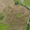 Oblique aerial view of the cropmarks of the palisaded settlements, possible enclosure and the remains of the motte at Balgreggan, taken from the WSW.