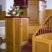 Detail of pulpit with precentor's desk below, sitting centrally on the south wall of the Parish Church of Ettrick & Buccleuch