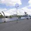 General view from quayside to W including concert hall and Finnieston crane