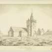 View from north. 
'Parish Church at Pittenweem, Fifeshire. Drawn from a sketch Taken on the Spot by
Alexr Archer. 8th Septr 1838.'